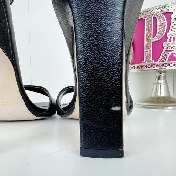 Diba Black Leather Open Toe Ultra High Block Heel Ankle Strap Sandals Size 8 M - Picture 7 of 13